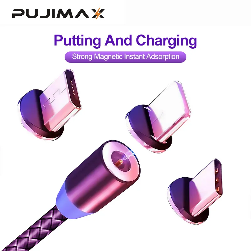 Магнитный usb кабель PUJIMAX 3 в 1 для iPhone Xs 8 USB Type C и Micro нейлоновой оплетке Samsung Xiaomi Huawei