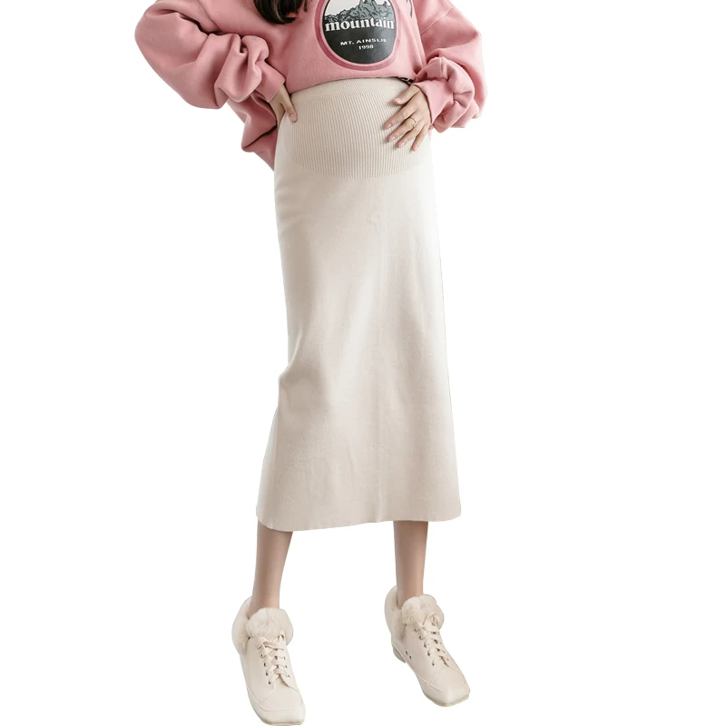 Film maternity bust fall pregnant women mother fashion knitting wool long boom in abdominal split package hip skirt