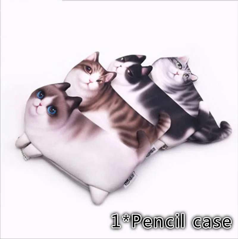3D сумка для карандашей с изображением кошки, сумка для макияжа, ручка для карандашей, большая емкость, сумка для получения, милая мультяшная школьная тканевая художественная сумка для канцелярских принадлежностей