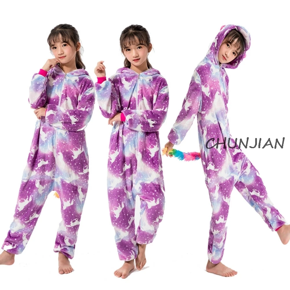 Зимняя Пижама с изображением животных для мальчиков и девочек; Пижама с единорогом для детей 4, 6, 8, 10, 12 лет; детские пижамы; комбинезоны; детские комбинезоны; пижамы для детей - Цвет: LA39
