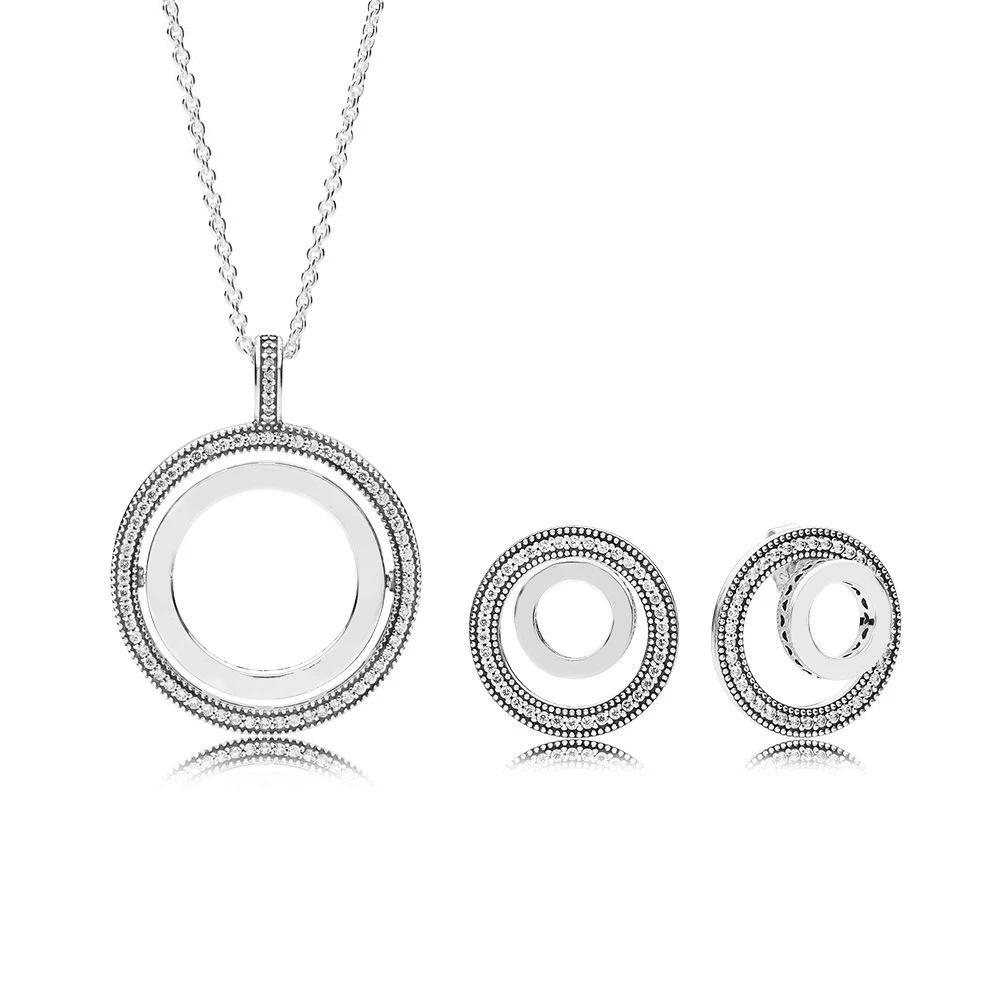 Новинка 925 пробы серебро 297446CZ-1 навсегда Подпись серьги гвоздики 397410CZ вращающиеся сердца ожерелье набор RAU0483