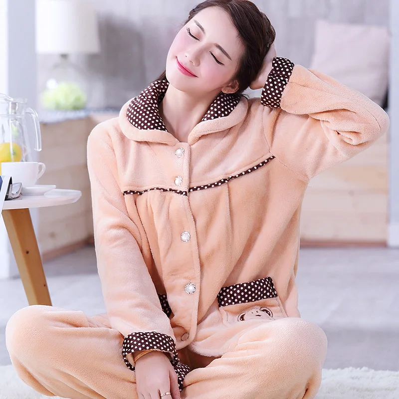 StyleK H5762 осень зима пижамы девушка длинный рукав фланель пижамы дамы теплый милый плюс бархат коралловый флис Ночная Одежда Домашняя одежда костюм - Цвет: StyleK