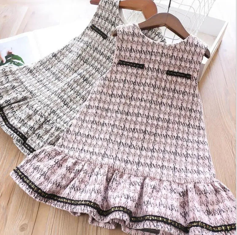 2019 осенний Элегантный жилет из шотландки платья для девочек принцесса детское