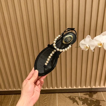 

Women Shoes Women`s Fashion Summer Pearl Sandals 2020 NEW Women Casual Beach Shining Shoes T-strap Thong Flip Flops Slippers