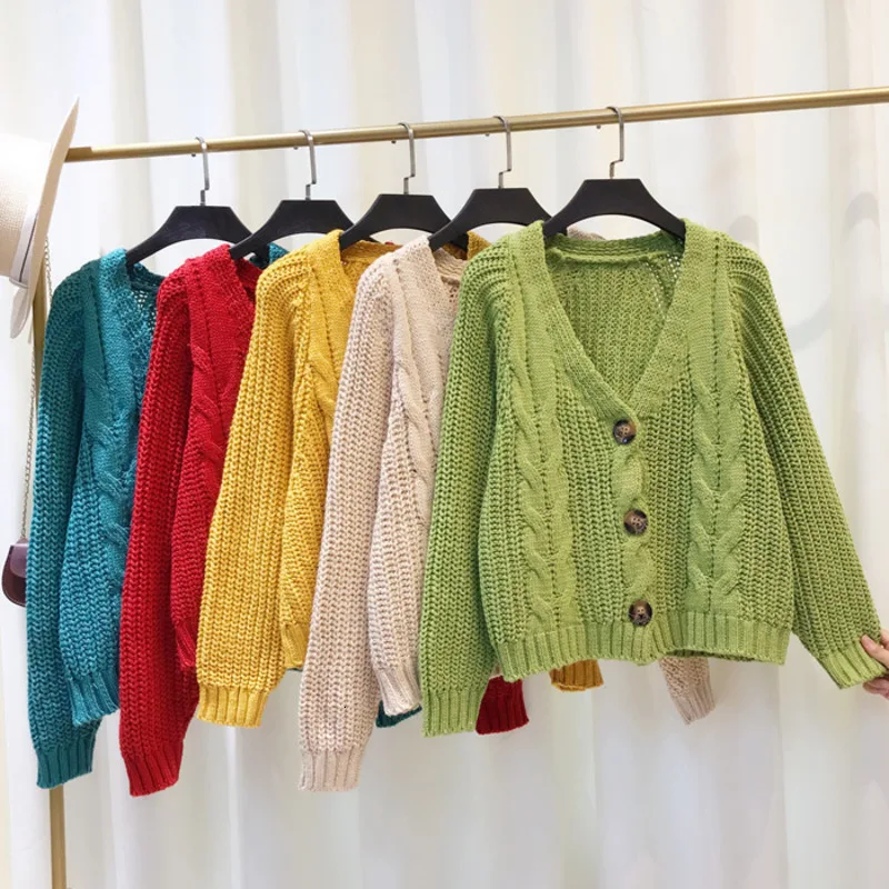 Korean Style Knitted Sweater Cardigans Women Long Sleeve Single Breaster Female Cardigan Solid Sweaters Sueter Mujer |