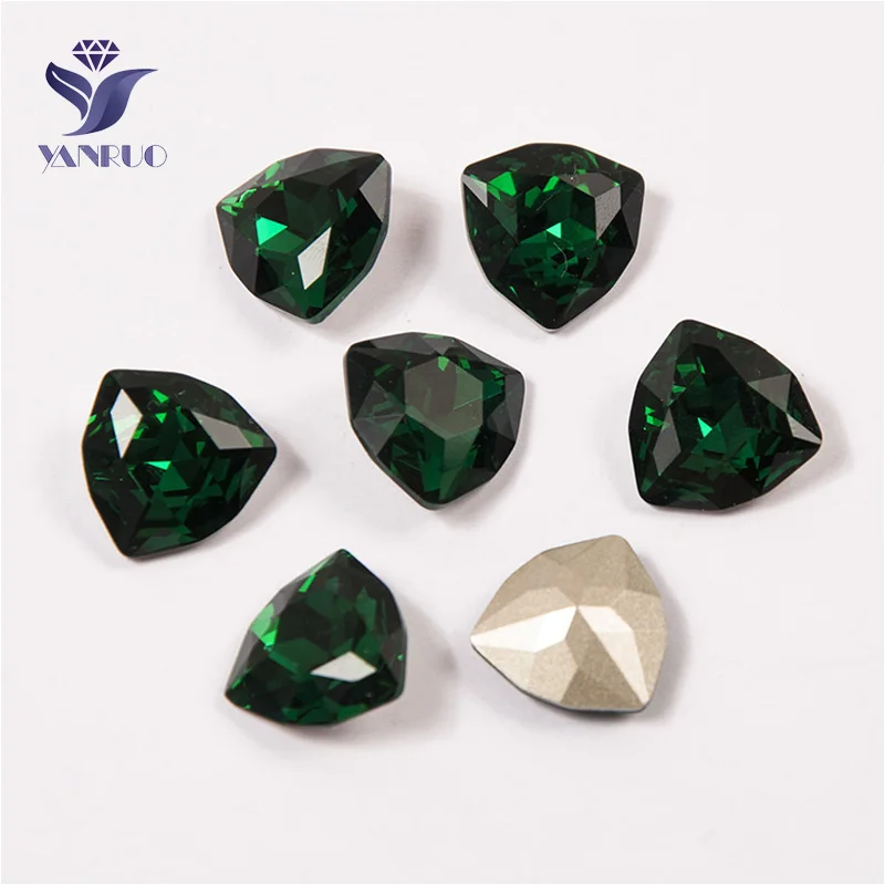 Yanruo 4706 Trilliant Стеклянные Камни DIY Strass острый задний кристалл для нашивки Стразы все для шитья аксессуары - Цвет: Emerald