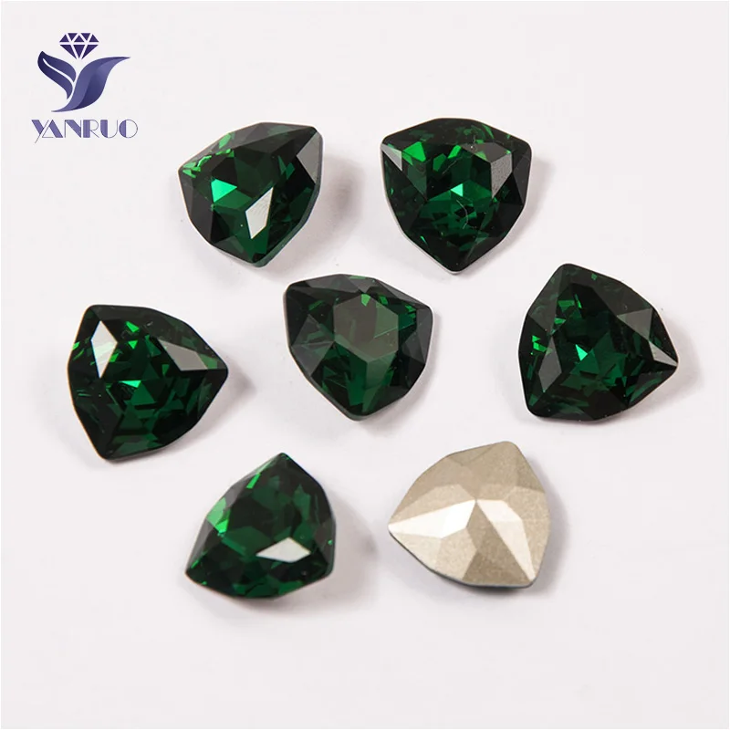 Emerald Yanruo 4706 Trilliant Стеклянные Камни DIY Strass острый задний кристалл для нашивки Стразы все для шитья аксессуары - Цвет: Emerald
