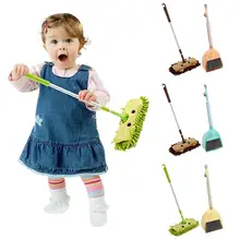 Детский мини-дом, набор игрушек для уборки, Детская швабра, метла, совок, набор, телескопическая плоская швабра, ролевые игры, игрушки