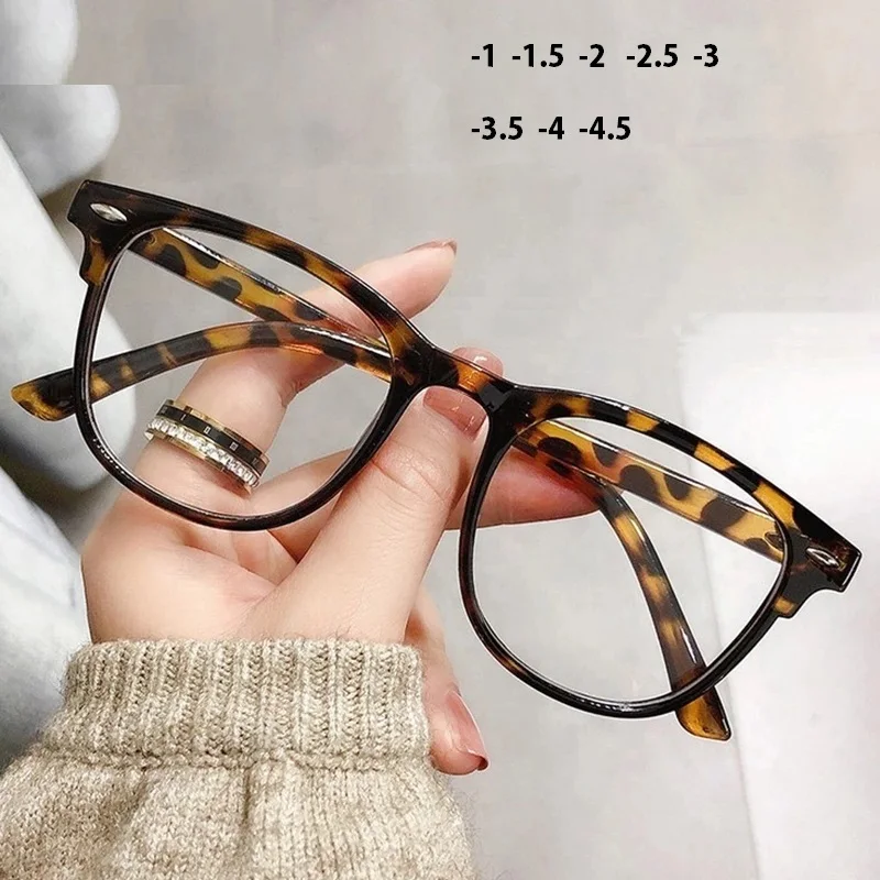 Eyeglasses Frames Eyeglass Frames Square Eyeglasses Myopia Glasses Optical Glasses-1-1.5-2-2.5-3-3.5-4 Vintage Leopard Myopia Glasses Women Men Transparent Nearsighted Prescription Eyewear Computer Eyeglasses