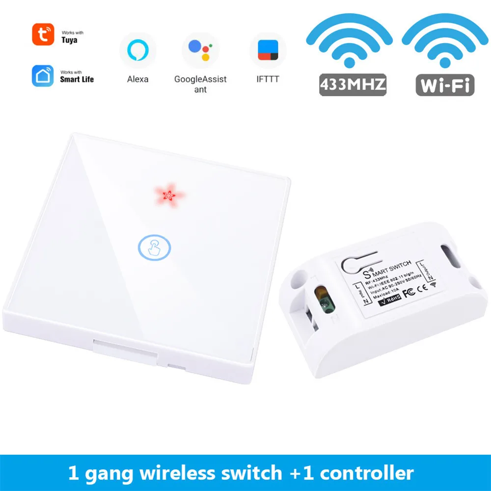 w 1 gang 1 Receiver SMATRUL Tuya Smart Life APP WiFi сенсорный выключатель светильник RF 433 МГц настенный DIY релейный таймер модуль Google Home Amazon Alexa 110 В 220 В 10A - Цвет: w 1 gang 1 Receiver