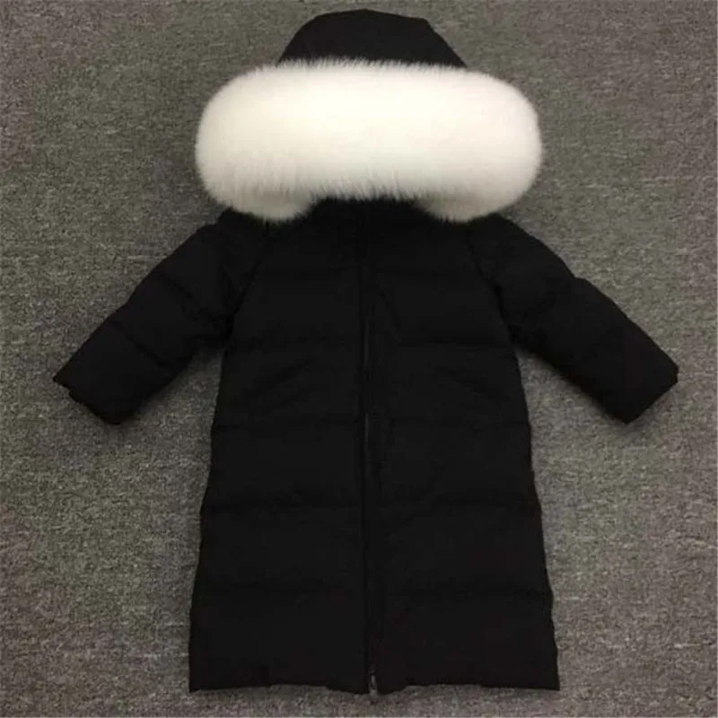 30 для русской зимы; детская пуховая куртка одежда для малышей свитера для мальчиков и девочек, уплотненные настоящая верхняя одежда с меховым воротником для мальчиков детские парки куртка для снежной погоды - Цвет: black-3