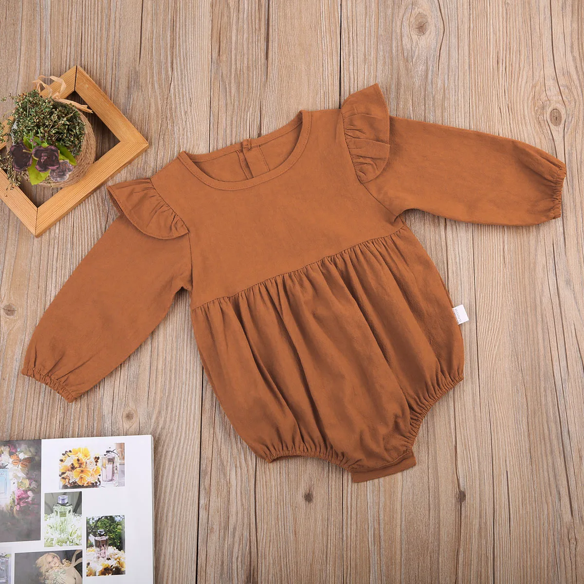 

Pudcoco Solid Cotton Baby Autumn Rompers Vintage Baby Girl Romper Long Sleeve Baby Clothes 3m - 3Years
