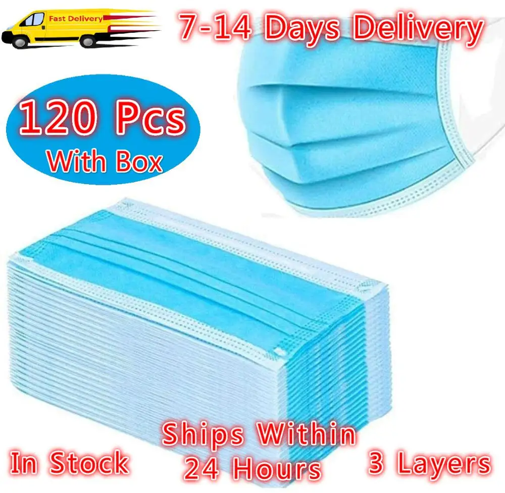 

120 Pcs Anti-Pollution 3 Layers Dust Protection Respirator Disposable Ear Loop Face Mask Bacterial Filtration Face Masks