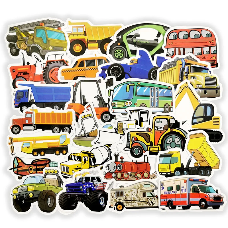 50PCS Traffic Car Cartoon Sticker Boy's Toy Aircraft Ship Cool Anime Waterproof Sticker DIY Decoration Child's Room Toy Car Gift