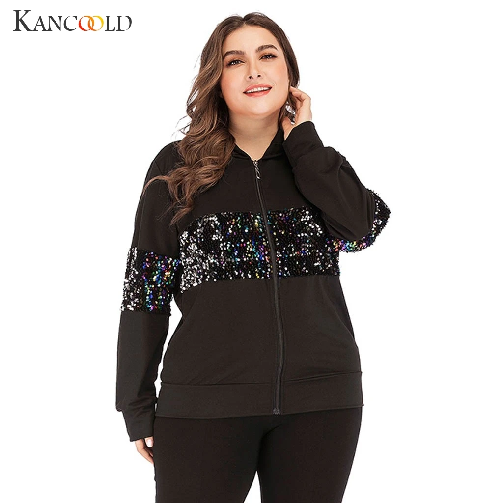 KANCOOLD, пальто, женские, расшитые блестками, пэчворк, для отдыха, длинный рукав, свободный, с капюшоном, толстовка, пальто, модное, новое, пальто для женщин 2019DEC9