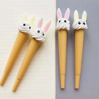 

1X Soft Silicone Ice Cream Rabbit Gel Pen School Stationery 0.5mm Black Ink