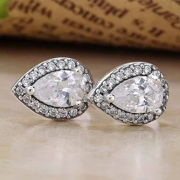 

Original Radiant Teardrops With Crystal Stud Earrings For Women 925 Sterling Silver Earring Wedding Gift Fine Europe Jewelry