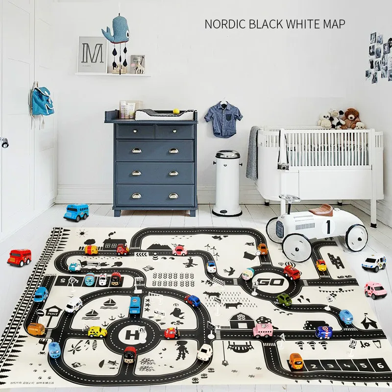 

North European Style Kid Car City Scene Traffic Highway Map Play Mat Educational Toy For Children Toddler Climb Game Road Carpet