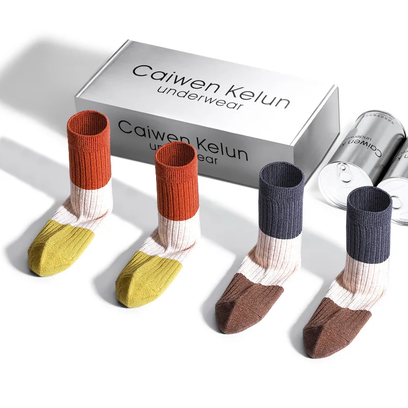 High Quality Women Winter Socks Vintage Patchwork Rabbit Wool Sock Thicken Warm Thermal Cotton Socks 4 Pairs