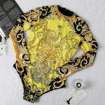 

One Piece Bikini Womens Swim Wear Swimsuit Women Retro Onepiece Brand Long Sleeve Print Polyester Swim Wear Trikinis Rushguard