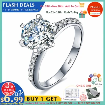 

90% OFF! With Certificate Luxury 100% Original 925 Solid Silver Ring Topaz 2ct Zirconia Diamond Wedding Rings Bride Fine Jewelry