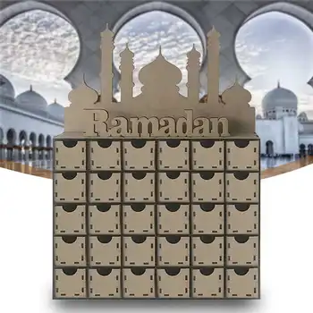 

Eid Mubarak Ramadan Advent Calendar Wooden MDF 30 Day Countdown Muslim Islamic Countdown House Drawer Decorations Ornament Gift