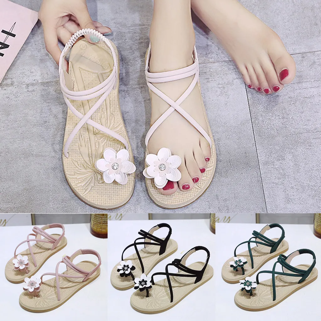 

Women Ladies Bohemian Flower Flat Peep Toe Sandals Casual Shoes Band High Heel Sandals Women Summer Shoes Women Hot Selling