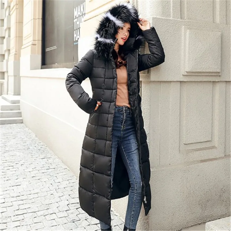 X-long parkas Женская куртка зимнее теплое пальто женский меховой воротник с капюшоном на хлопковой подкладке жилеты Макси женское элегантное пальто DS50956