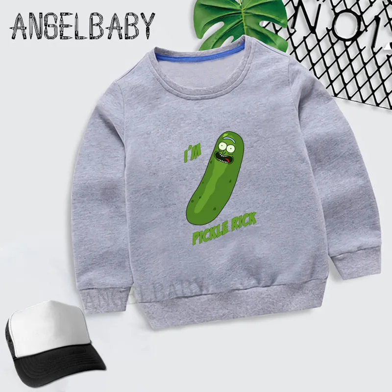 Boys Girls Sweatshirt Kids I'm Pickle Rick Print Cartoon Hoodies Children Autumn Tops Baby Cotton Clothes,KYT5056