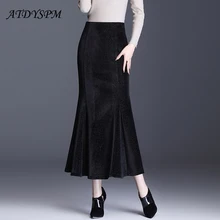 Женские длинные юбки с высокой талией; сезон осень-зима; юбки «рыбий хвост»; женские офисные повседневные юбки; юбки больших размеров