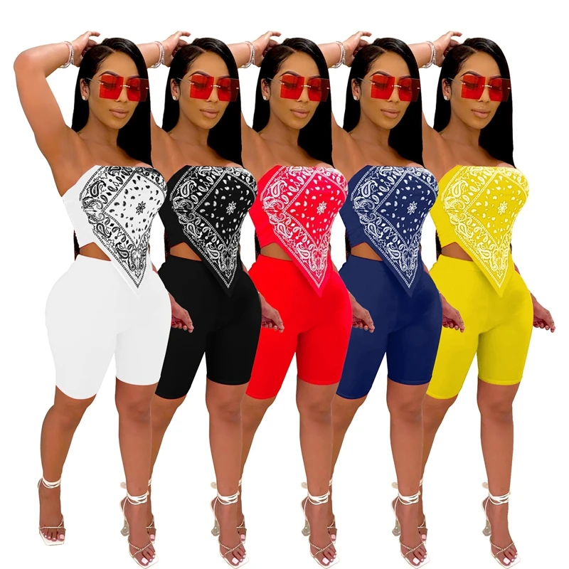 co ord sets women Bulk Items Wholesale Lots Printed Two Piece Set Women Summer Clothes Bodycon Club Outfits for Women Crop Top Biker Shorts Set shorts and top set