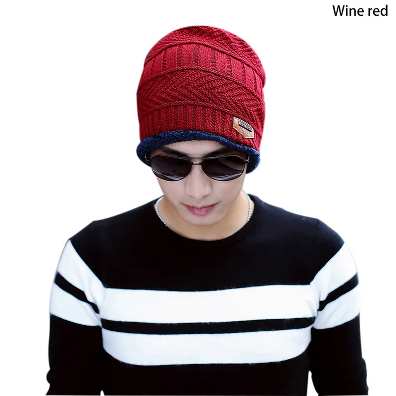 Shujin/Зимний комплект из 2 предметов, Шапка-бини, шапка, шарф, теплая вязаная Толстая шерстяная Кепка с подкладкой, шарф для мужчин и женщин, новая мода года - Color: wine red