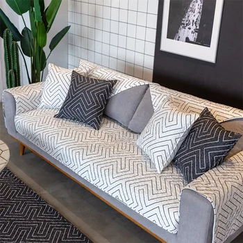 

All Cotton Sofa Cushion Nordic Fashion Simple Geometric Antiskid Black and White Alternating Sofa Cover