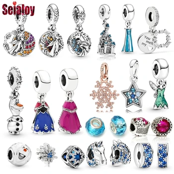 

SEIALOY 2Pcs Frozen Charm Beads Original Olaf Ice Horse Blue Princess Anna Princess Elsa Charm Pendant Fit Bracelet Necklace