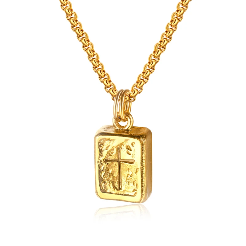 Классический ретро Библейский крест титановая сталь ожерелье для мужчин золото серебро Нержавеющая сталь кулон персонализированные мужские ювелирные изделия подарок