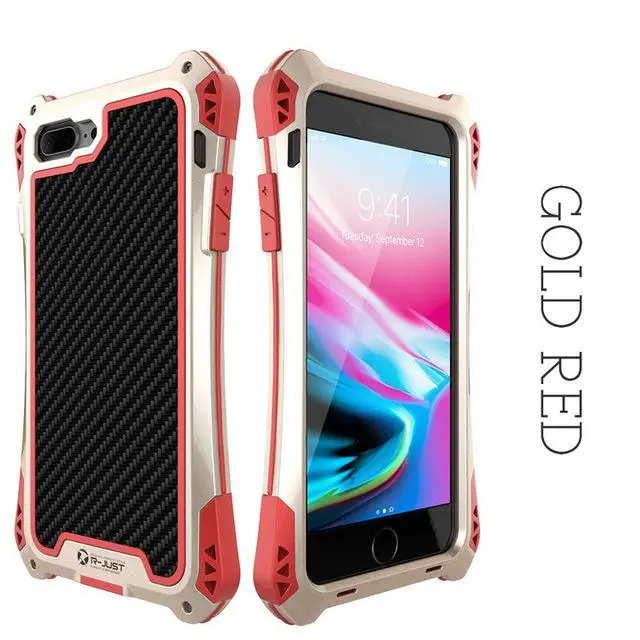 Металлический Чехол R-just для Iphone 7 8 Plus X Xr Xs Max, противоударный Гибридный Прочный защитный чехол для Iphone 7 8 11 Pro Max, чехол - Цвет: gold black red