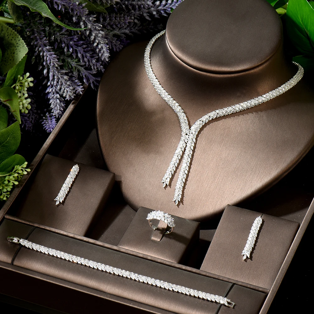 

HIBRIDE Trendy Gorgeous Necklace Earrings Ring And Bracelet 4pcs Set for Women Bridal Wedding Jewelry Conjunto de joyas N-1904