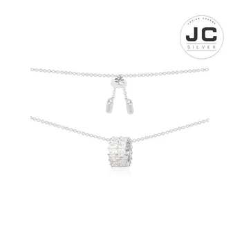 

New Fashion Charms Silver 925 Original Engraving,Sparkling Adjustable Necklace With Double Paved Ring Pendant For Women Gift