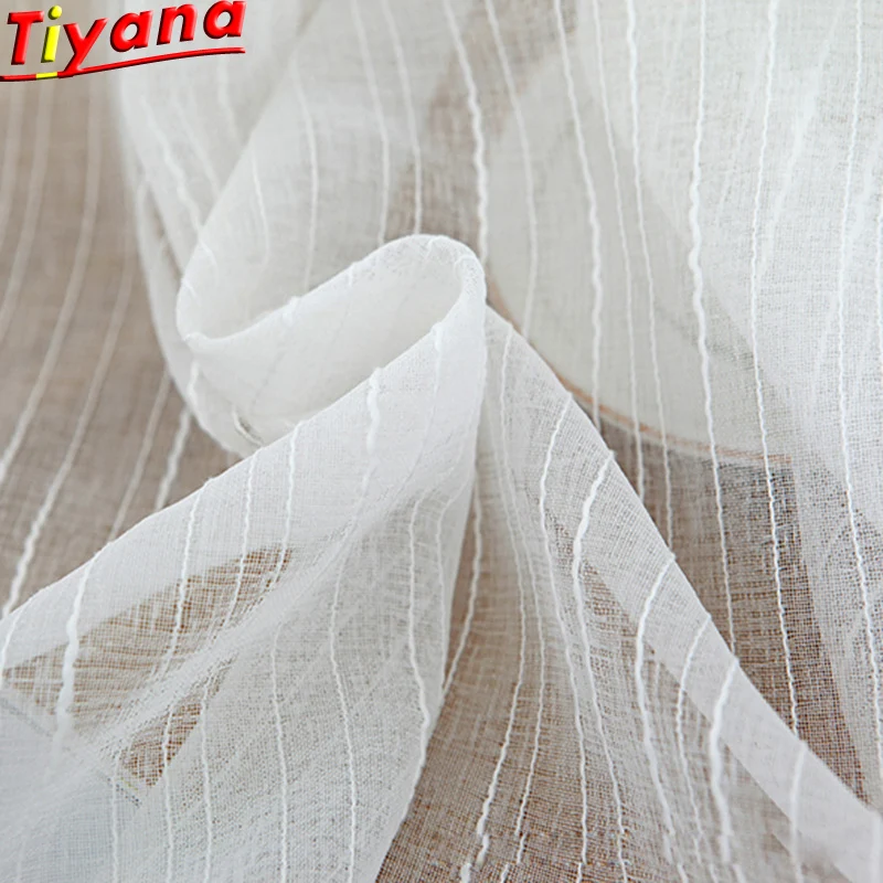

White Sheer Tulle Curtain Striped Panel Window Treatment Stripe Curtain Shade Tulle Fabric Linen Rod Pocket Rings Tape WP039 *30