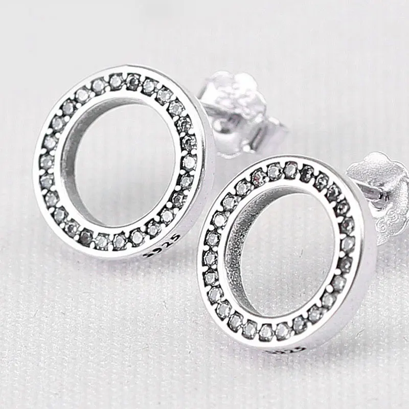 

Authentic 925 Sterling Silver Earring Sparkling Circular Forever Crystal Stud Earrings For Women Wedding fit Lady Jewelry
