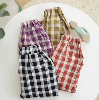 

2020 Korea style girls boys plaid pants summer fashion kids pants 1-6t HV712