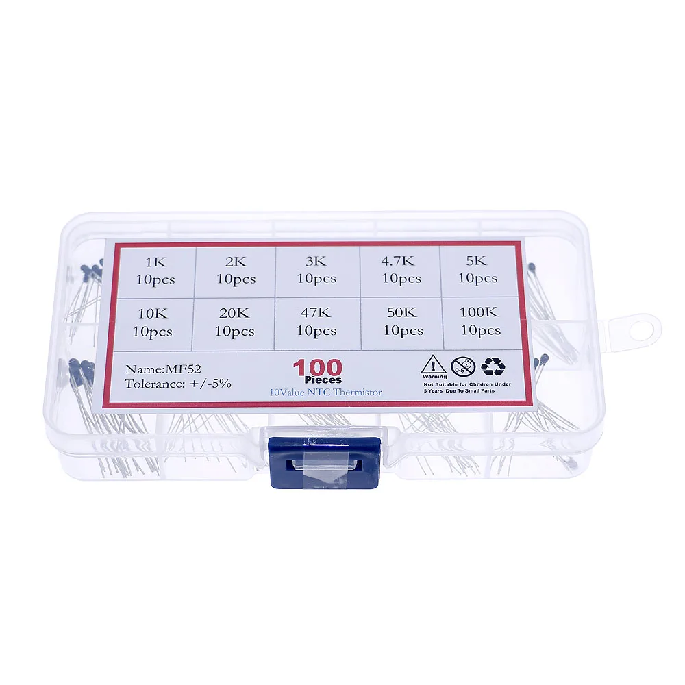 Thermal Resistor Kit 100pcs/Box 10 Values NTC Thermistor NTC-MF52AT 1K-100K 5% 3950B