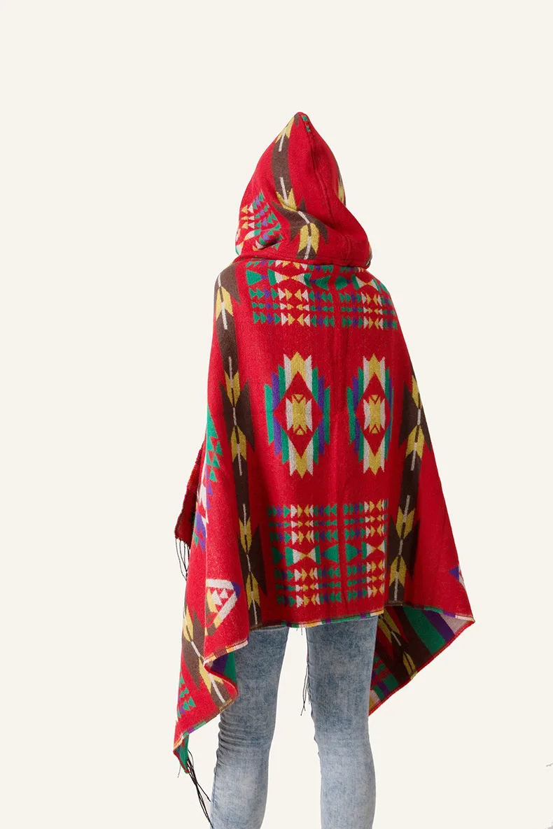 Boho Ethnic Style Hooded Shawl Autumn And Winter Christmas Novelty Horns Buckle Ethnic Style Hooded Cape Shawl Scarf