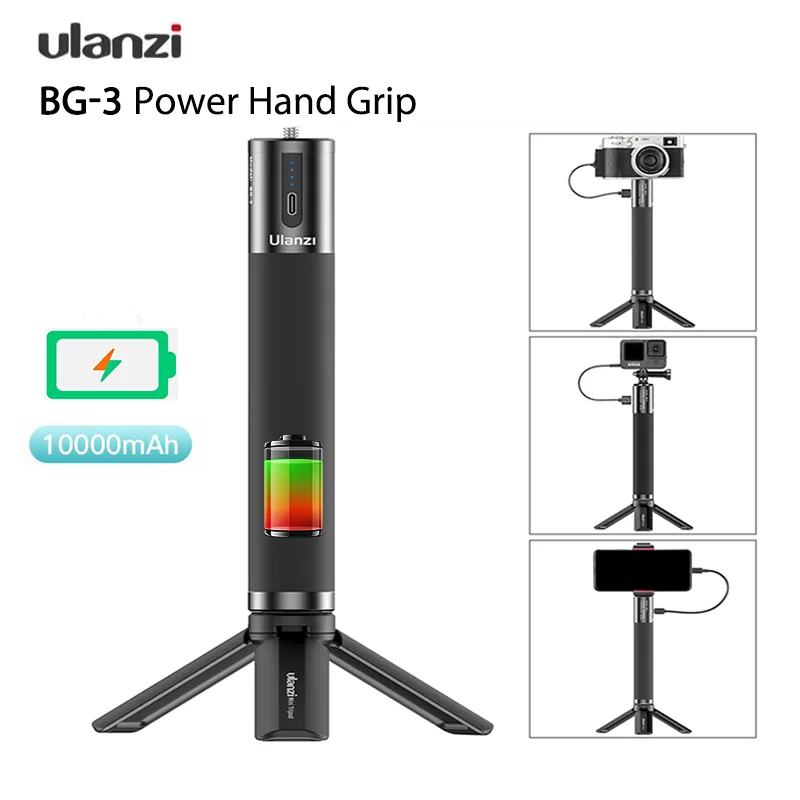 

ULANZI BG-3 Power Hand Grip Aluminum 10000mAh Battery Handle for GoPro 6 7 8 9 Smartphone Osmo Pocket camera with 1/4 Screw Hole