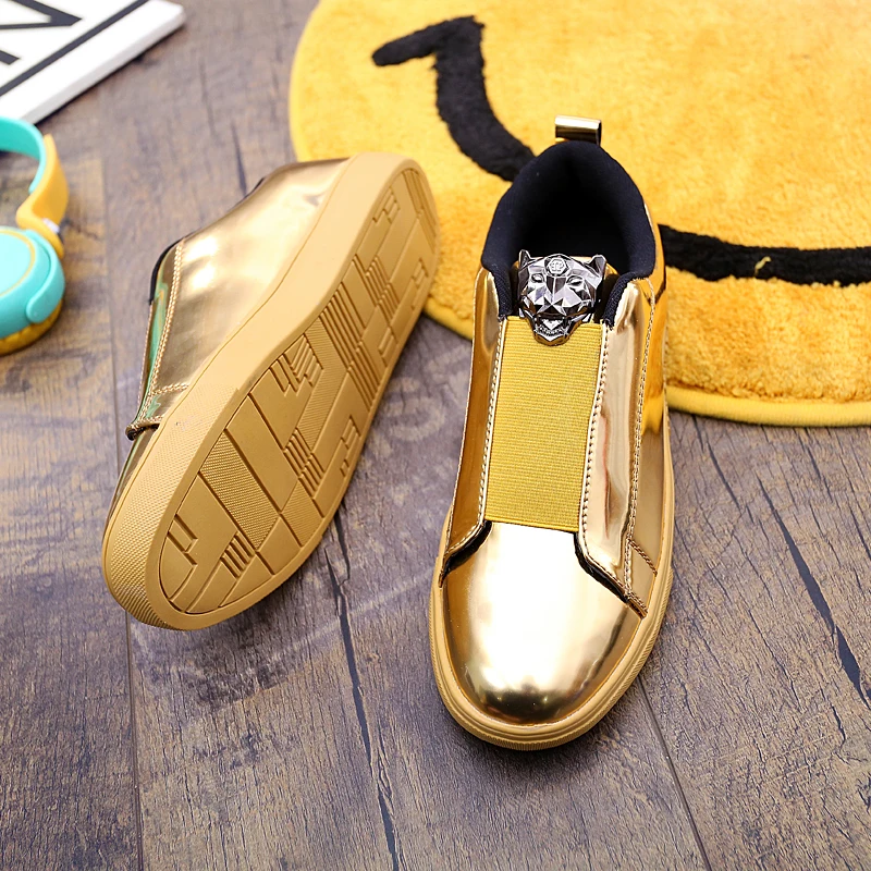 19 модные мужские кроссовки с золотым блеском; шикарные туфли на плоской платформе; мужские блестящие туфли серебристого и синего цвета в стиле панк; Качественные однотонные вулканизированные туфли; AC-5