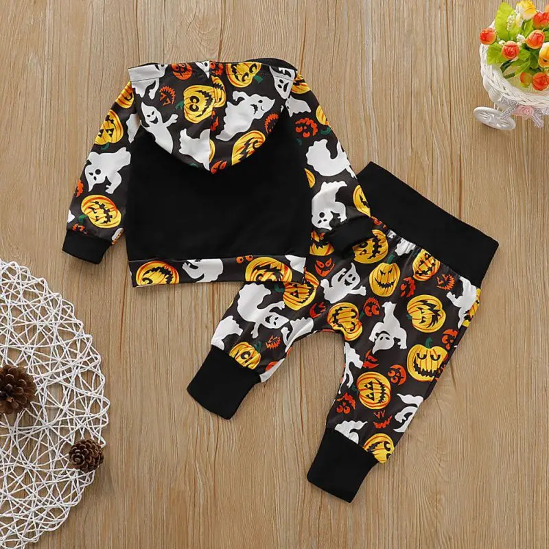 

0-3T New Autumn Baby Boys Girls Clothes Newborn Toddler Halloween Long Sleeve Pumpkin Print T-shirt Pants Hat Outfits Bodysuit
