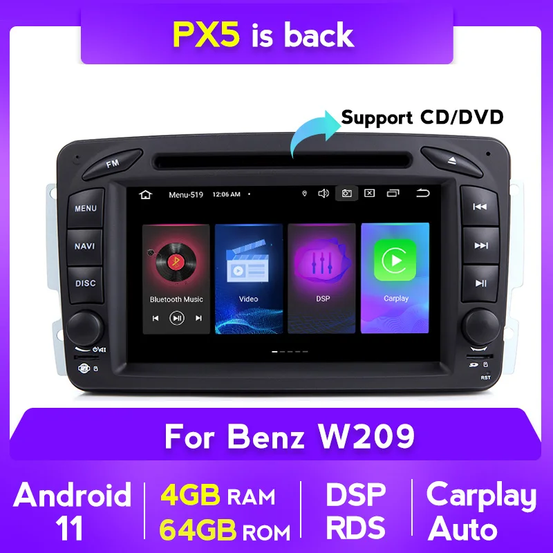 NaviFly 2Din Android 11 IPS DSP Carplay Car GPS CD DVD For Mercedes Benz CLK W209 W203 W463 W208 Multimeida Radio Stereo Cam | Автомобили