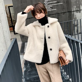 

Women Winter Teddy Coat Thicken Wool Vintage Elegant Crop Short Luxury Jacket White Lamb Wool Womens Clothing 2019 Fall Trending