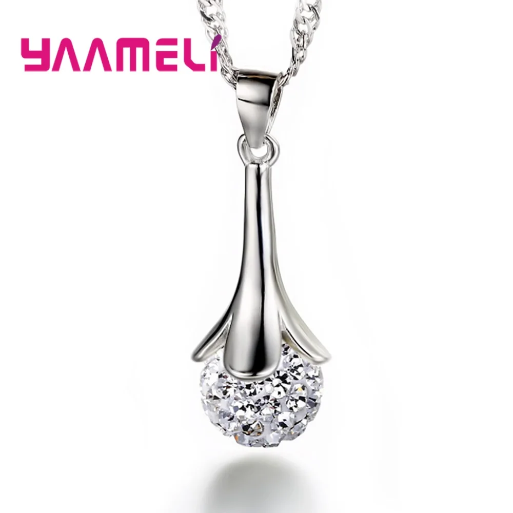 Lovely Christmas Gift for Girlfriend Femme Luxury 925 Sterling Silver with Austiran Crytal Inlay Paved Disco Ball Necklace | Украшения и