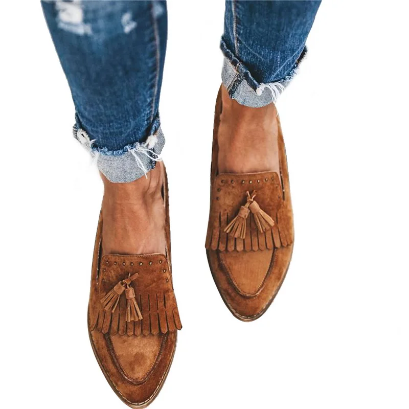 

Shoes Women Summer Casual Vintage Tassle Shallow Flats Ladies Decorated Slip On Toe Loafers Shoes zapatos mujer 2019